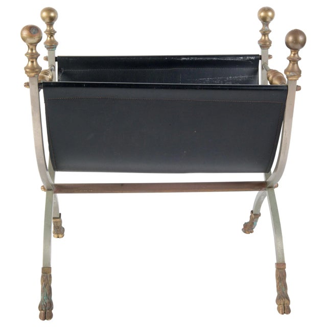 Steel, Brass & Leather Maison Jansen Style Magazine Stand For Sale - Image 11 of 11
