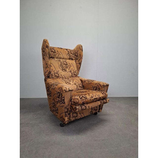 Mid-Century Czech Plush Wingback Recliner Chair, 1970s For Sale - Image 3 of 18