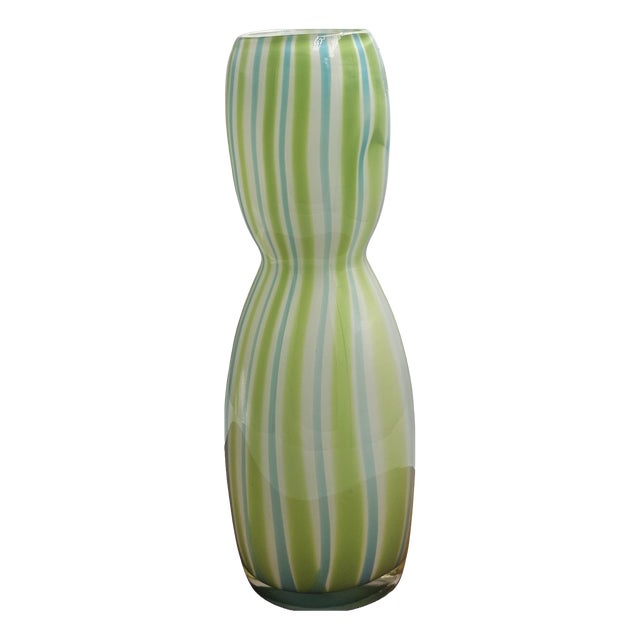 Green, Blue and White Murano Glass Vase, 1970s For Sale