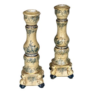 Antique Art Nouveau Candleholders in Ceramic, 1890s, Set of 2 For Sale