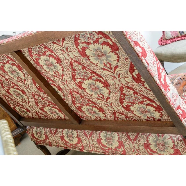 Antique French Oak Upholstered Settee With Carved Details For Sale - Image 4 of 8