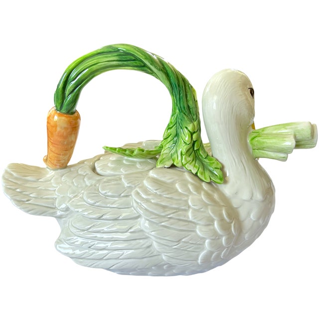 2000 - 2009 Fitz & Floyd "Le Canard" Figural Duck Teapot With Carrot Handle & Radish Spout, 2004–2005 For Sale - Image 5 of 11