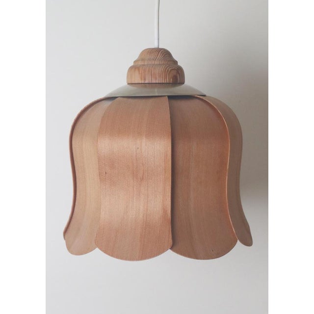 Gold Swedish Flower Pendant Lamp in Pine, 1970s For Sale - Image 8 of 12