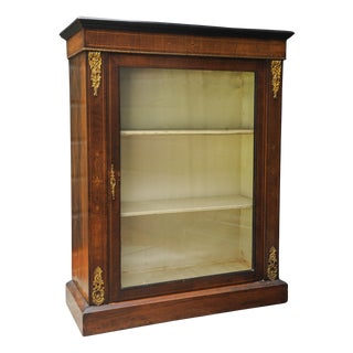 Victorian English Satinwood and Gilt Metal Glazed Pier Cabinet in Walnut, 1890s For Sale
