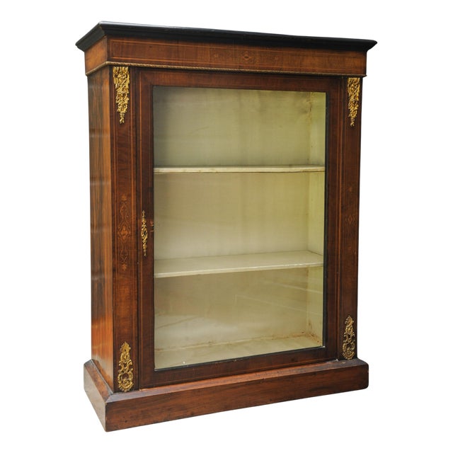 Victorian English Satinwood and Gilt Metal Glazed Pier Cabinet in Walnut, 1890s For Sale