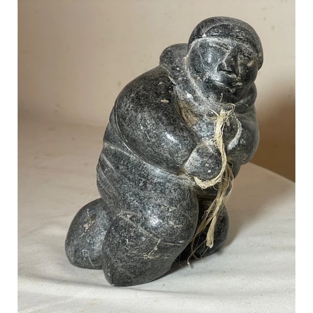 Figurative Antique Hand Carved Soapstone Canadian Figural Fisherman Eskimo Sculpture Inuit For Sale - Image 3 of 13