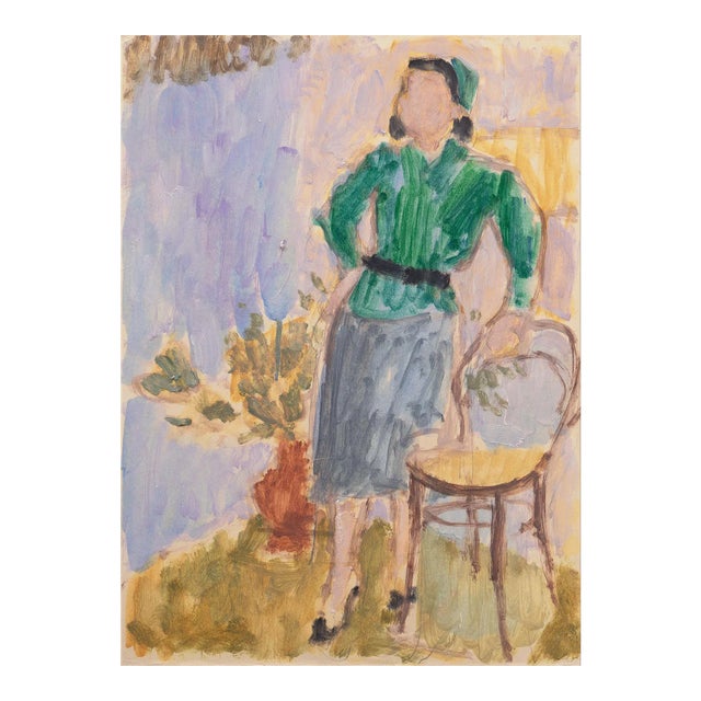 'Woman in Green' by Victor Di Gesu, Louvre, Académie Chaumière, Paris, Los Angeles County Museum of Art For Sale