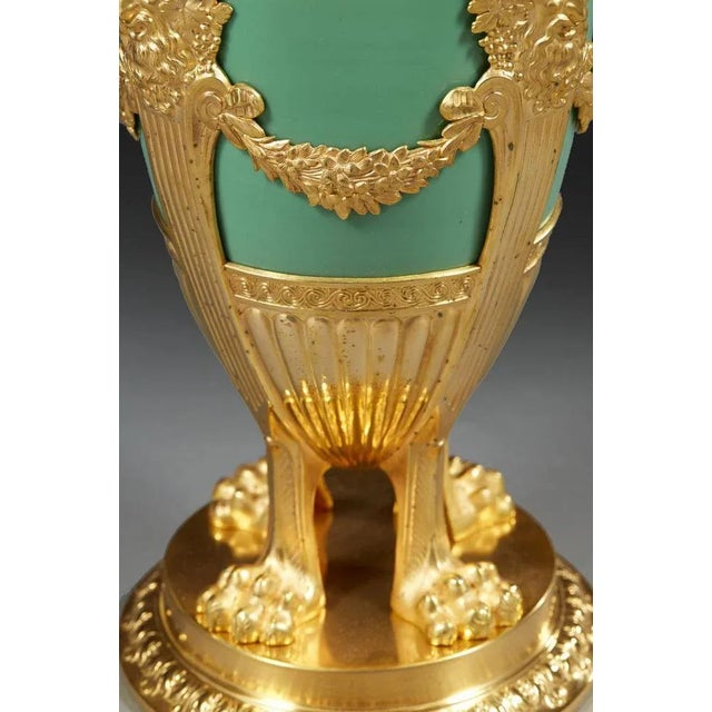 Jade Green Opaline and Gilded Brass Vases, 1880, Set of 2 For Sale - Image 9 of 12