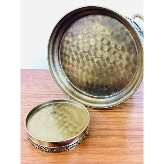Green Vintage Aldo Tura Style Hollywood Regency Malachite & Brass Ice Bucket & Bottle Coaster Set / Barware For Sale - Image 8 of 8
