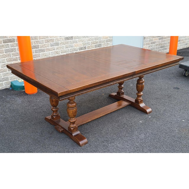 Vintage Ethan Allen Royal Charter Oak Jacobean Dining Room Trestle