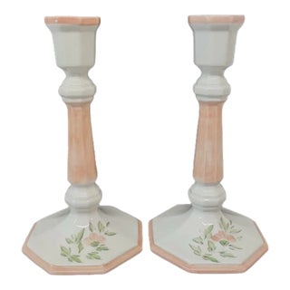 Vintage Italy Handpainted Candlestick Holders -Set of 2 For Sale
