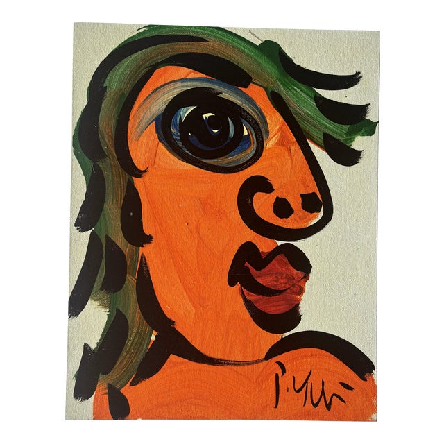 Late 20th Century Original Peter Keil Abstract Portrait Acrylic Painting on Canvas Board For Sale