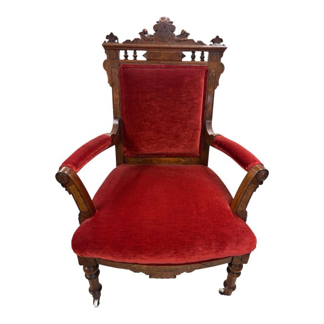 Mid 19th Century Pair of Mid 19th Century Antique Vintage Old Carved Eastlake Solid Wood Wooden Side Dining Accent Chair For Sale - Image 5 of 11