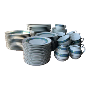 1990s Christofle Paris China Torsade Bleue Pattern Dinnerware Set- 85 Pieces