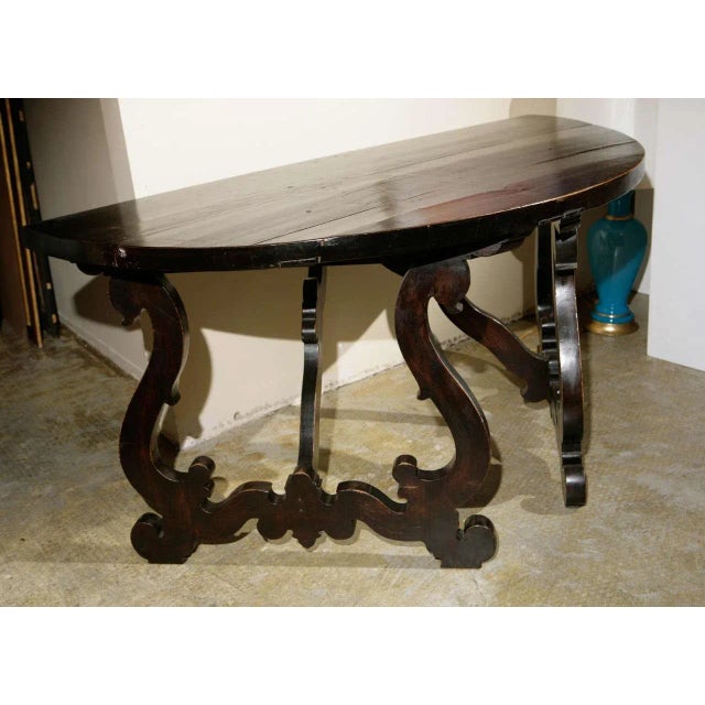 1940s Grand Tuscan, Walnut Demilunes Console Tables- A Pair For Sale - Image 5 of 9