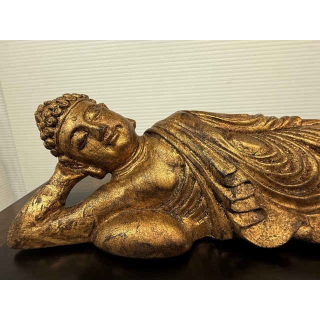 Wood Reclining Buddha Statue For Sale - Image 7 of 12