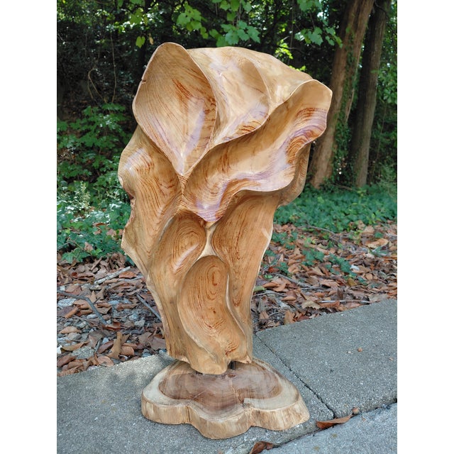 11" w x 10.5" d x 22.5" tall = bigger one 12" w x 10" d x 22.5" tall = smaller one Striking pair of hand-carved teak...