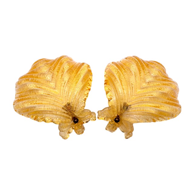 Murano Glass Shell-Shaped Dew Glass Wall Lamps from Manifattura Di Murano, 1960s, Set of 2 For Sale - Image 11 of 16