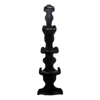 1970s Tall Folk Art Black Scroll Corner Shelf For Sale