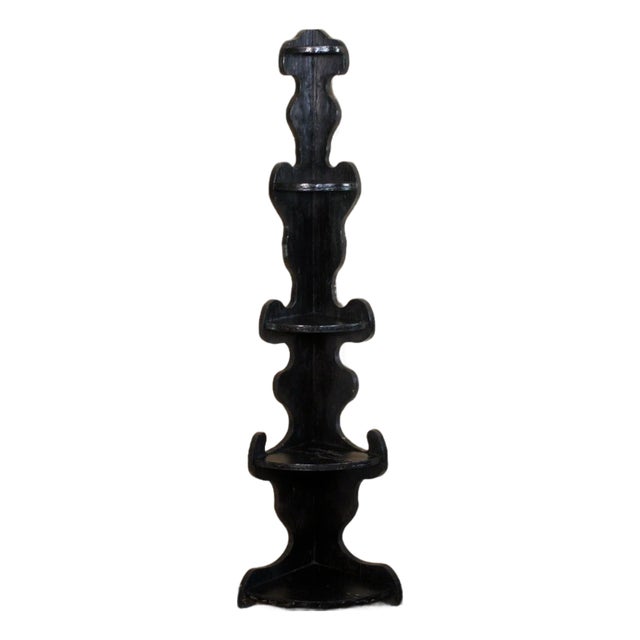 1970s Tall Folk Art Black Scroll Corner Shelf For Sale