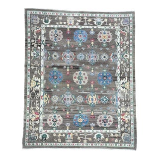 Turkish Modern Hand-Knotted Wool Oushak Area Rug For Sale