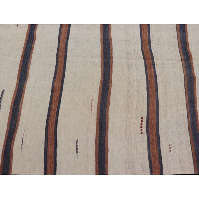 Turkish Vintage Kilim Rug Ivory Brown Striped Anatolian Flatweave Wool For Sale In Atlanta - Image 6 of 12