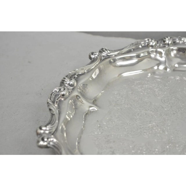 Mid 20th Century "La Reine" by Wallace Round Scalloped Footed Silver Plated Serving Platter Tray For Sale In Philadelphia - Image 6 of 11