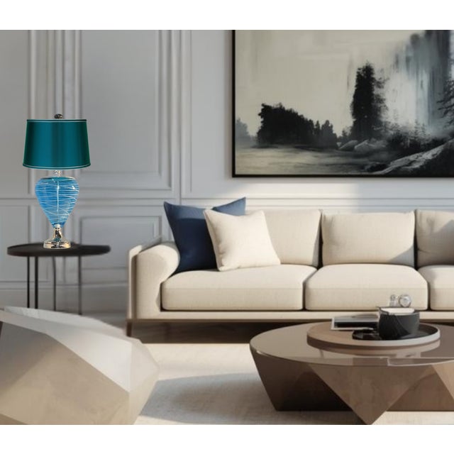 Art Glass Aqua Blue White Swirl Table Lamp For Sale In New York - Image 6 of 18