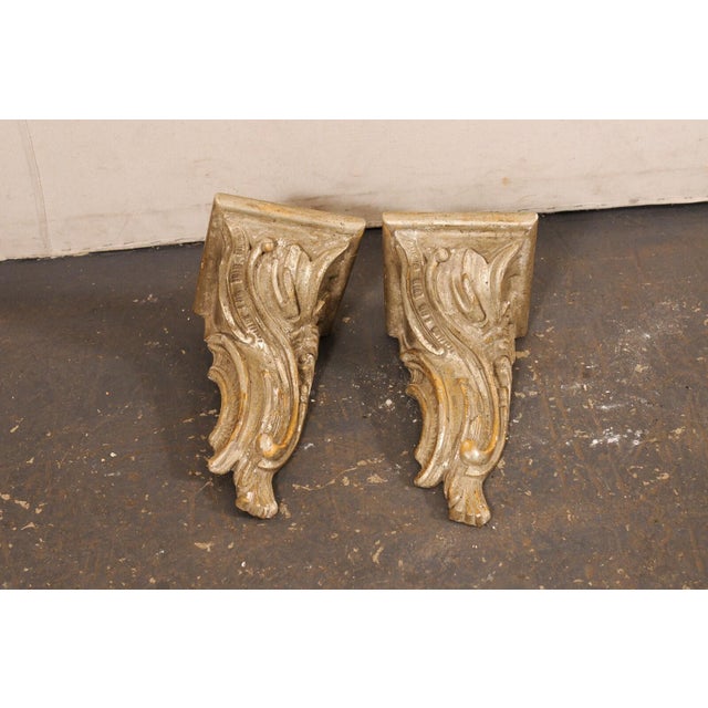 19th Century Italian Baroque Silver-Gilt Wood Wall Brackets - A Pair For Sale - Image 4 of 11
