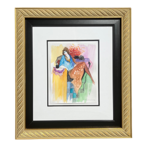 Itzchak Tarkay Original Watercolor Painting "Thinking of Love" - Signed & Framed