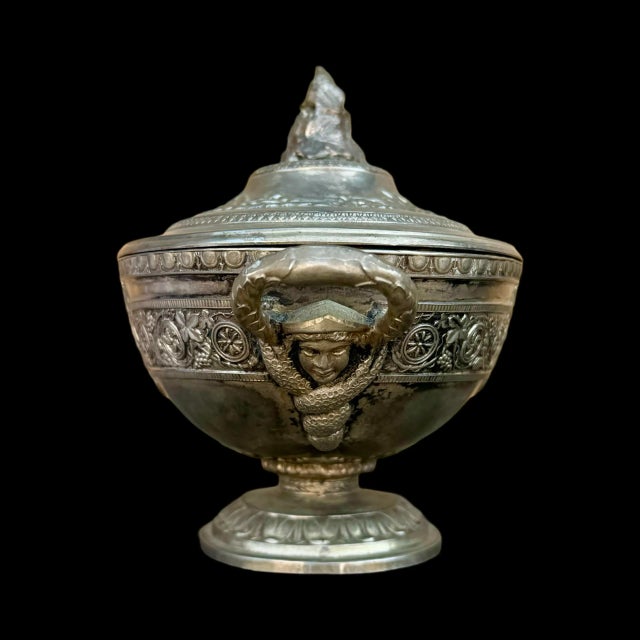 Metal Vintage Corbell & Co. Silver-Plated Tureen – Ornate Design With Medusa Handles For Sale - Image 7 of 8