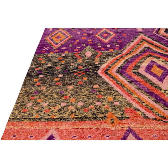 Purple Modern Oversize Moroccan Style Handmade Purple and Peach Boho Designed Wool Rug For Sale - Image 8 of 11