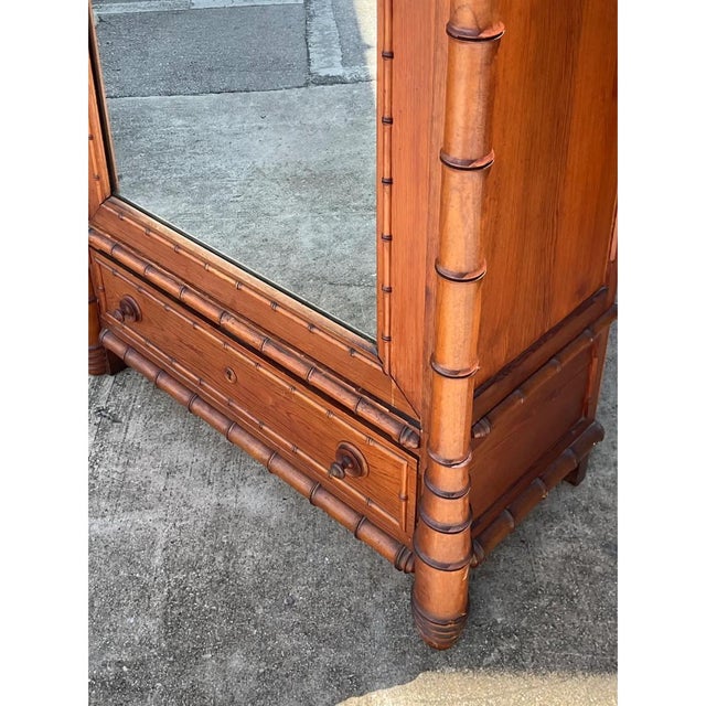 Vintage Faux Bamboo Armoire With Mirror For Sale - Image 12 of 12