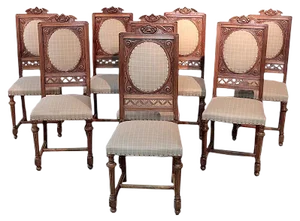 Antique Renaissance Style Walnut Dining Chairs, Set of 8