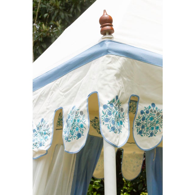 1990s Bohemian Blue & White Floral Block Print Garden Daybed For Sale - Image 5 of 12