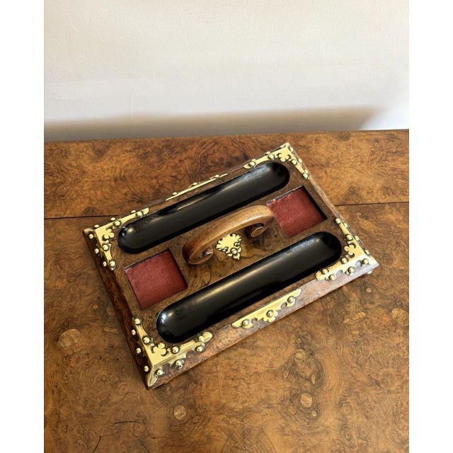 Antique Victorian Burr Walnut and Brass Mounted Double Sided Desk Set, 1860, Set of 3 For Sale - Image 6 of 8