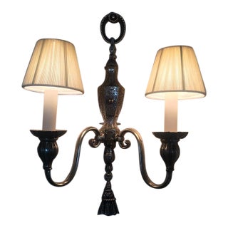 1900s Silverplated Bronze, Double-Branch Wall Sconces With Finely Chased Low Relief Details Throughout. Maker Is e.f. Caldwell, New - a Pair For Sale