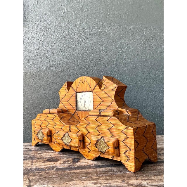 Vintage Handcrafted Matchstick Mantle Clock For Sale - Image 16 of 18