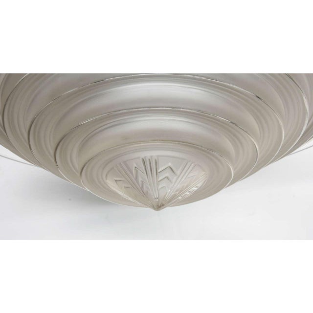 Silver French Art Deco Polished Nickel and Glass Chandelier Signed Leleu For Sale - Image 8 of 9