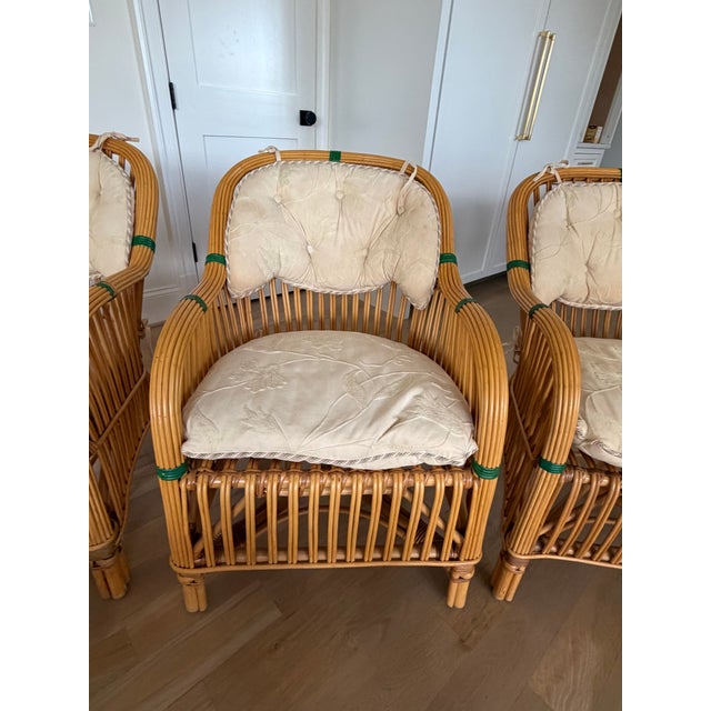 Set of 4 Bielecky Brothers Rattan Lounge Chairs With Ottoman- New York, Circa 1990 For Sale - Image 9 of 9