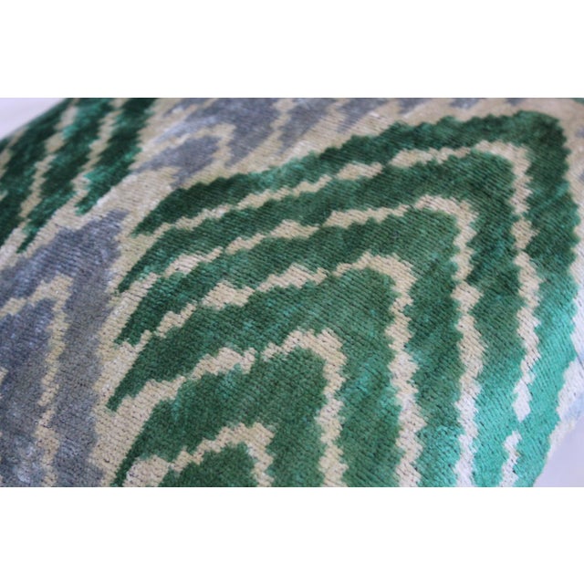L.Green Turkish Hand Knotted Velvet Ikat Pillow For Sale - Image 4 of 6