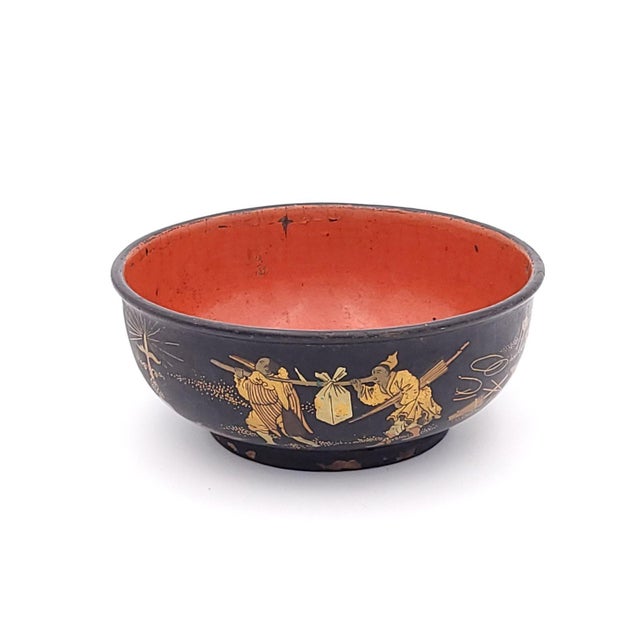 Paint Pair of Similar Japanese Lacquer Decorated Bowls, Circa 1890 For Sale - Image 7 of 12