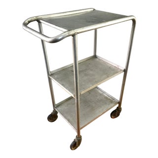 Mid Century Industrial Metal Bar / Media Cart on Wheels For Sale