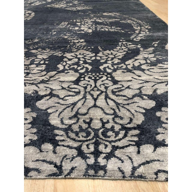 Contemporary 8x10 Classic Unique Black Abstract Contemporary Hand Knotted Wool & Bamboo Silk Carpet Rug For Sale - Image 3 of 4
