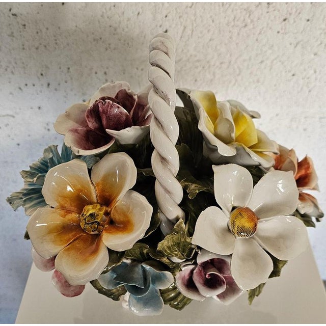 Bassano Ceramic Basket with Flowers, Italy, 1950s For Sale - Image 9 of 18