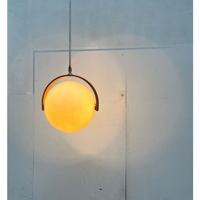 Brown Mid-Century Modern Swiss Space Age Plastic and Plywood Pendant Lamp from Temde, 1960s For Sale - Image 8 of 18