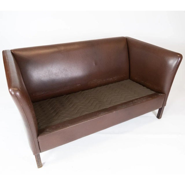 Danish Two Seater Sofa Upholstered with Dark Brown Leather, 1960s For Sale - Image 4 of 9