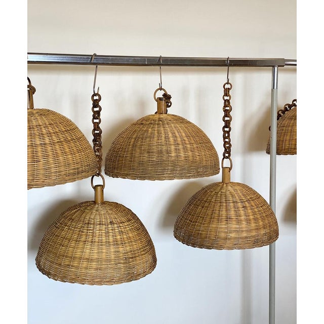 Mid-Century Modern Bamboo & Wicker Chandeliers, 1970s, Set of 7 For Sale - Image 3 of 16