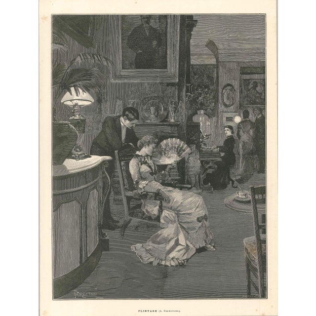 Flirtage - Original Woodcut by F. F. Froment - Late 19th Century For Sale