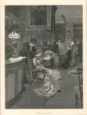 Flirtage - Original Woodcut by F. F. Froment - Late 19th Century